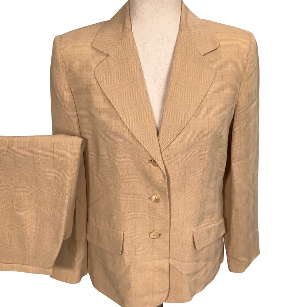 Talbots Skirt Suit Womens Blazer 8P Skirt 6P Tan Glen Plaid 3 Button Pencil